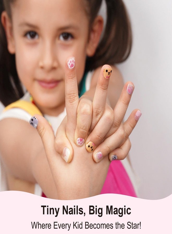 DANNI & TONI Kids Gel Nail Strips Cat Paws Pink Salon-Quality Peel & Stick Manicure for Children (Age 6+)– Safe, Long-Lasting, Easy to Apply |Paw Pals - Image 2